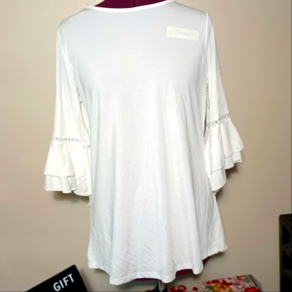 Riley crochet accent sleeve tunic top